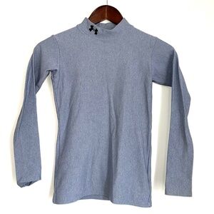 UNDER ARMOUR Youth Boys Large Blue Gray Long Sleeve Mock Neck Fitted Cold Gear